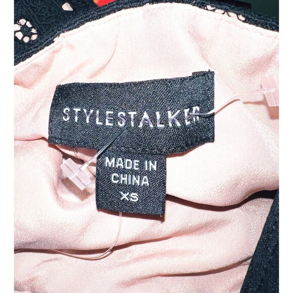 Stylestalker Black Lace Overlay Mini Dress Pink Lining Deep V-Neck XS - Picture 3 of 5